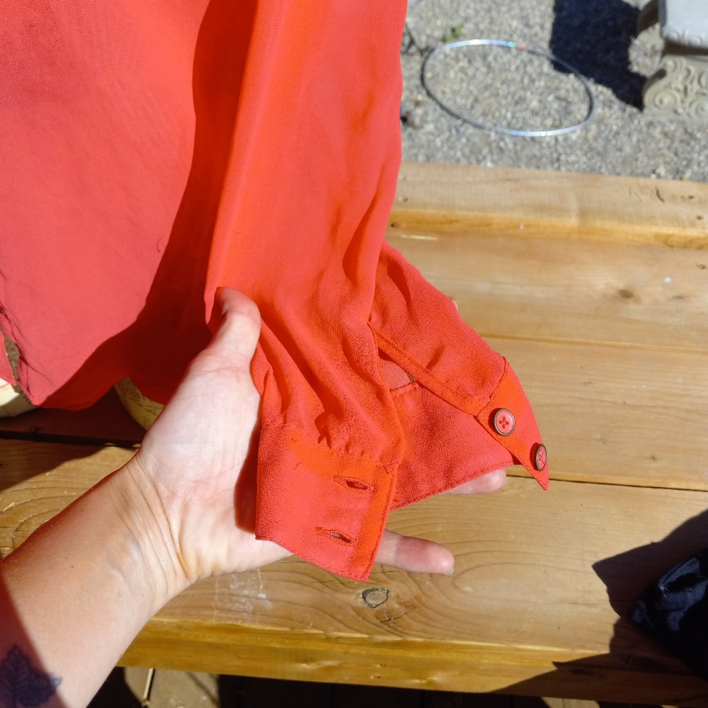 Pink button down sheer blouse - Picture 6 of 7